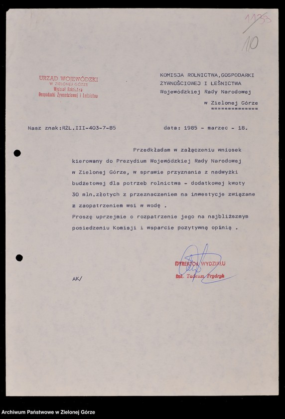 Obraz 13 z jednostki "Protokóły z posiedzeń Komisji Rolnictwa, Gospodarki Żywnościowej i Leśnictwa Wojewódzkiej Rady Narodowej w Zielonej Górze; Nr 1 - 8"