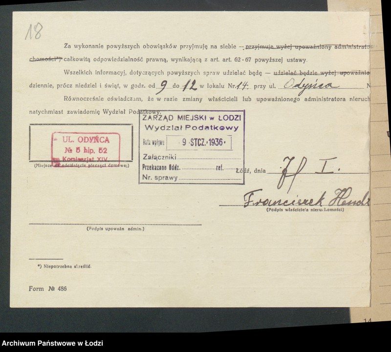 image.from.unit.number "Księga inwentarzowa nieruchomości m. Łodzi ul. Odyńca"