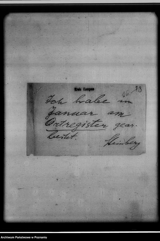 Obraz 20 z jednostki "[Sprawozdanie z podróży służbowej pracowników Gausippenamt w Poznaniu dotyczące zajętych ksiąg kościelnych, archiwów kościelnych oraz działalności powiatowych urzędów do spraw genealogicznych i Urzędu do Spraw Genealogicznych w Poznaniu]"