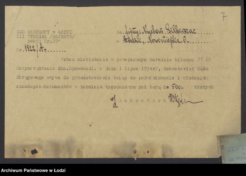 Obraz 9 z jednostki "Nuchem Silberszac- sprzedaż towarów manufakturowych"