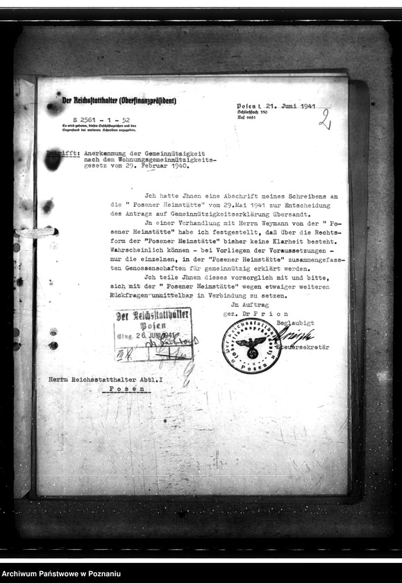 Obraz 6 z jednostki "Anerkennung der Gemeinnützigkeit der "Posener Heimstätte""