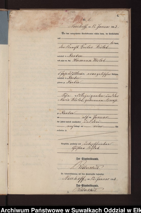 image.from.unit.number "Sterbe-Neben-Register des Preussischen Standes-Amtes Neuhoff Kreis Loetzen"