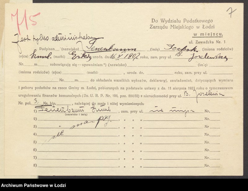 image.from.unit.number "Księga inwentarzowa nieruchomości m. Łodzi ul. Joselewicza"