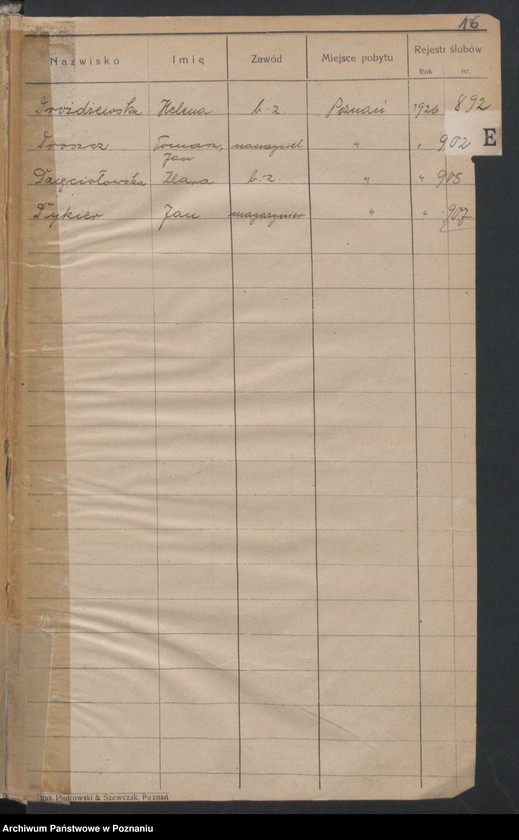 Obraz 18 z jednostki "Spis alfabetyczny małżeństw za 1926"