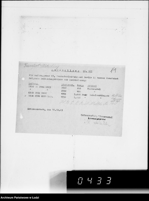 Obraz 18 z jednostki "Aufstellungen. Es kommen demnächst folgende Bekleidungsstücke zur Auslieferung"