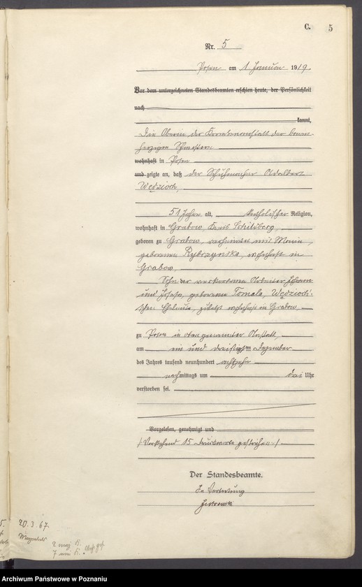 Obraz 7 z jednostki "Księga miejscowa zgonów tom I [Rejestr główny zgonów]"