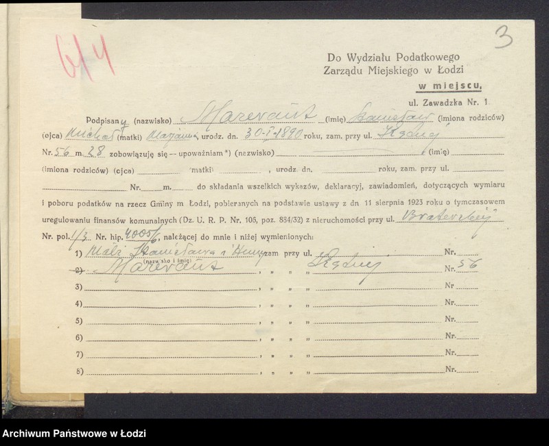 Obraz 5 z jednostki "Księga inwentarzowa nieruchomości m. Łodzi ul. Braterska"