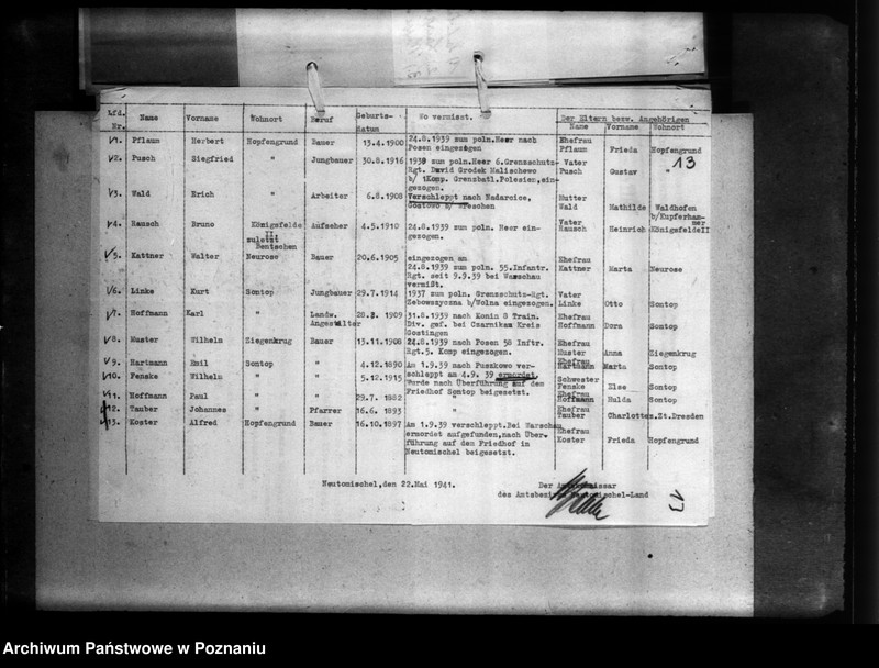 Obraz 17 z jednostki "Kreis Grätz (Grodzisk). Wykazy i korespondencja w sprawie miejscowych Niemców, którzy zginęli w 1939 roku"