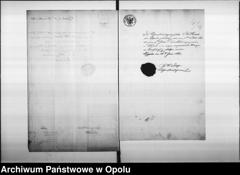 image.from.unit.number "Acta des Magistrats zu Oppeln betreffend die Anstellung des Schornsteinfegermeister Otto Knoll für den Oder - und Königs-Bezirk"