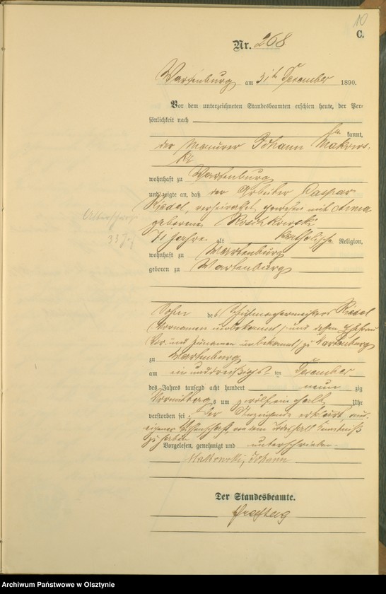 image.from.unit.number "Sterbe-Haupt-Register Tom II,Nr 260 - 268"