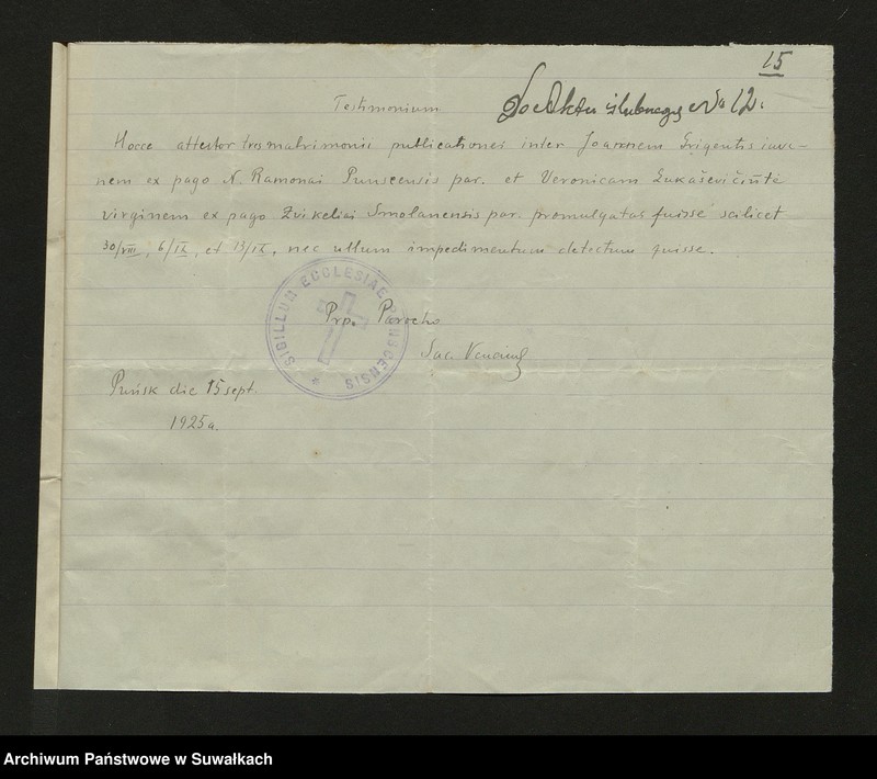 image.from.unit.number "Dokumenty zaślubionych Smolańskiej parafii za 1925 rok"