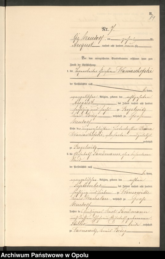 image.from.unit.number "Heiraths-Neben-Register Standes-Amt Gross Neudorf 1890"