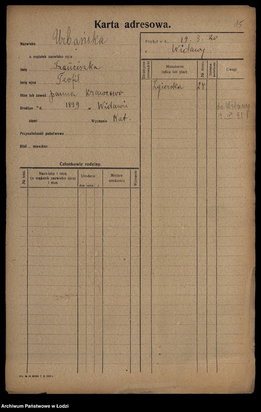 Obraz 17 z jednostki "[Spis ludności Łodzi] Urbańska - Użniak"