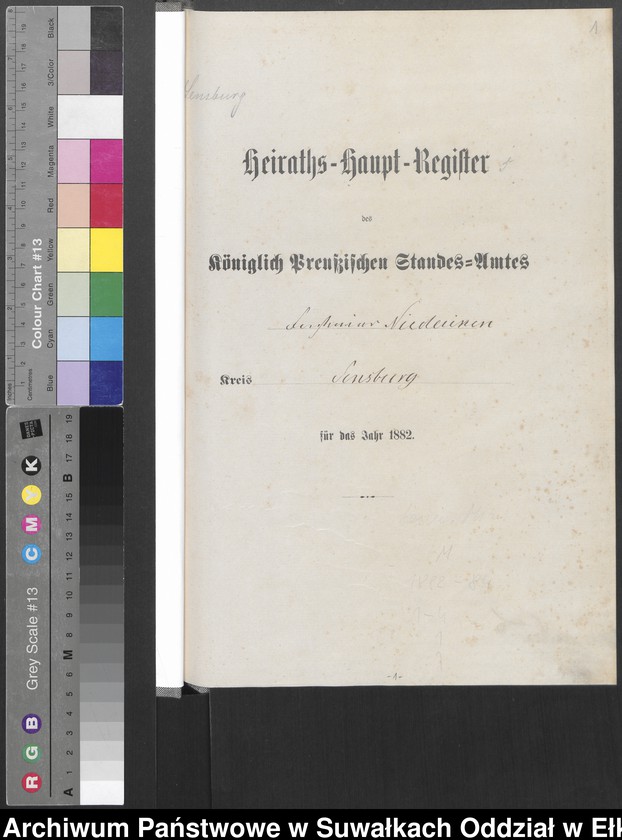 image.from.unit.number "Heiraths-Haupt-Register des Königlich Preussischen Standes-Amtes Forstrevier Nicolaiken Kreis Sensburg für das Jahr 1882[do 1884]"