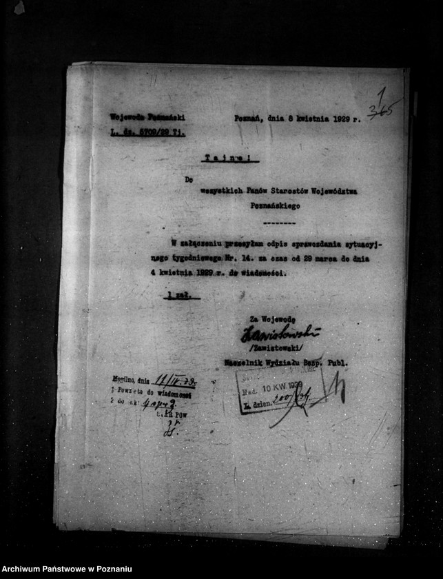 image.from.unit.number "Sprawozdania sytuacyjne tygodniowe za czas od 29 marca 1929 r. do dnia 25 kwietnia 1929 r. /nr 14-17/"