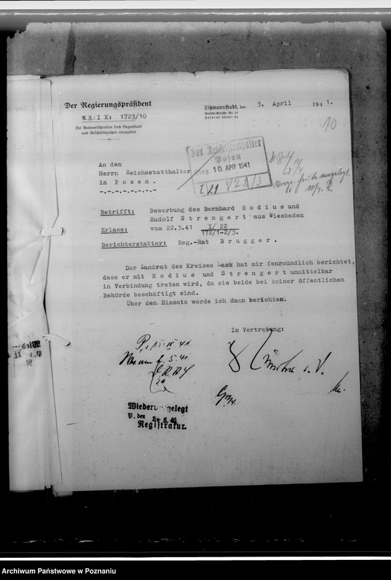 Obraz 14 z jednostki "Strengert, Rudolf und Rodius, Bernhard - Bewerbung als Amtskommissar"