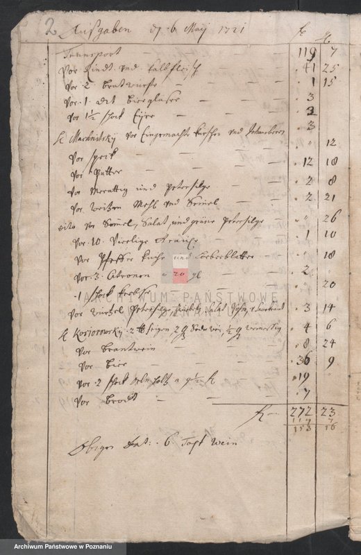 Obraz 4 z jednostki "Rechnung über die Ausgaben, so währender Kommission 1721 vom 5. Mai angegeben worden; język niemiecki"