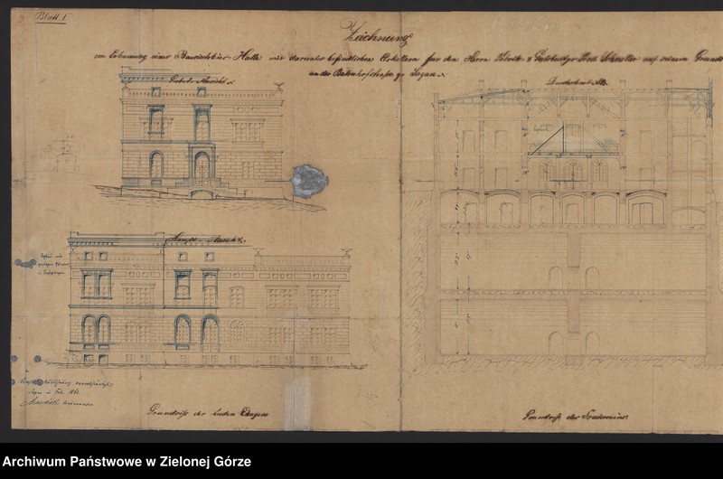 Obraz 9 z jednostki "Bahnhofstrasse. Erbaunnung einer Baurischbür - Halle mit Eiskellern. Herr Schneller. "