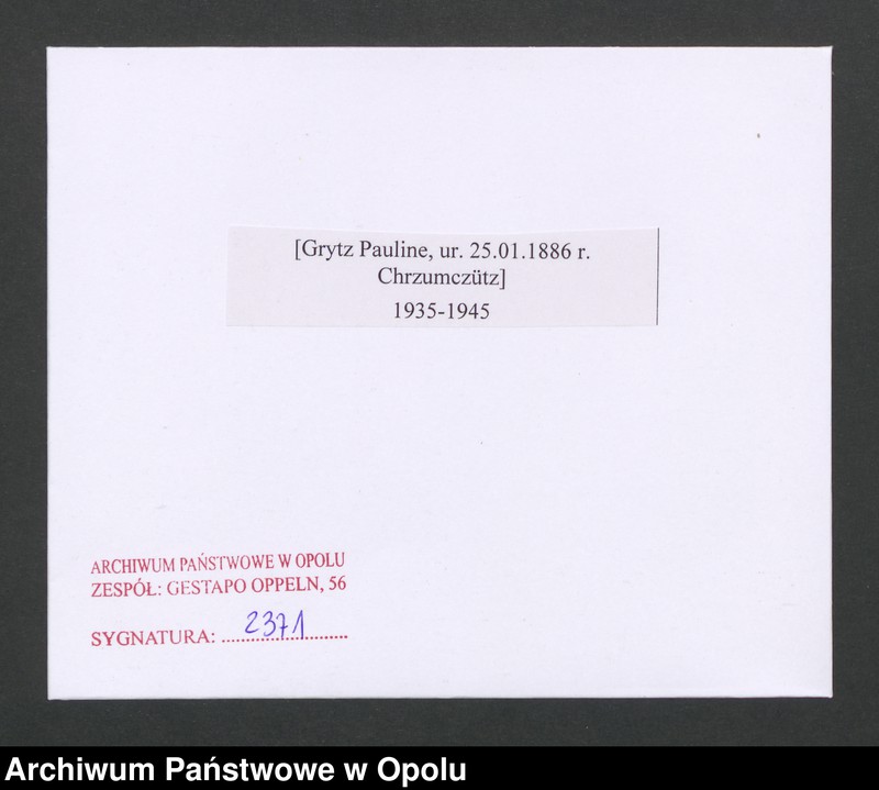 Obraz 2 z jednostki "[Grytz Pauline, ur. 25.01.1886 r. Chrzumczütz]"