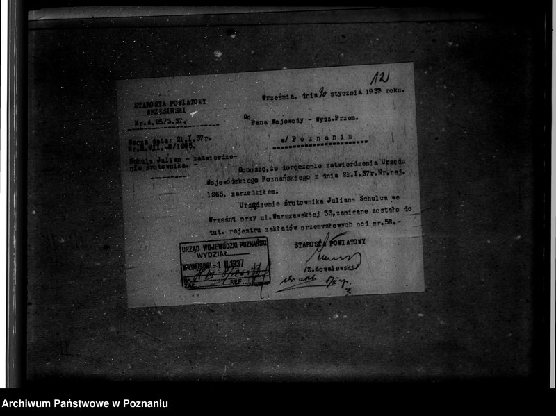 Obraz 17 z jednostki "Zatwierdzenie zakładu przemysłowego /śrutownika/ J. Schultza we Wrześni"