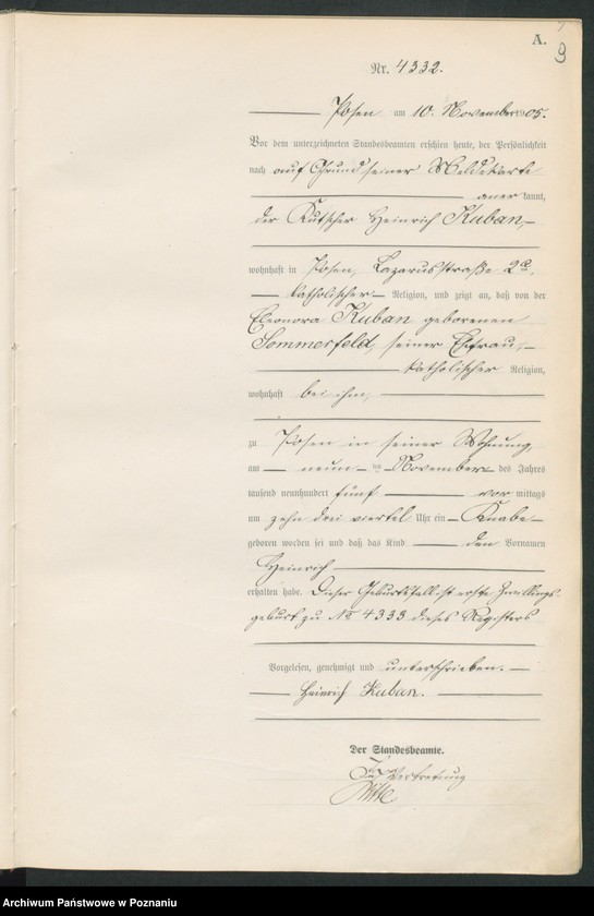 Obraz 11 z jednostki "Księga miejscowa urodzeń tom IX"