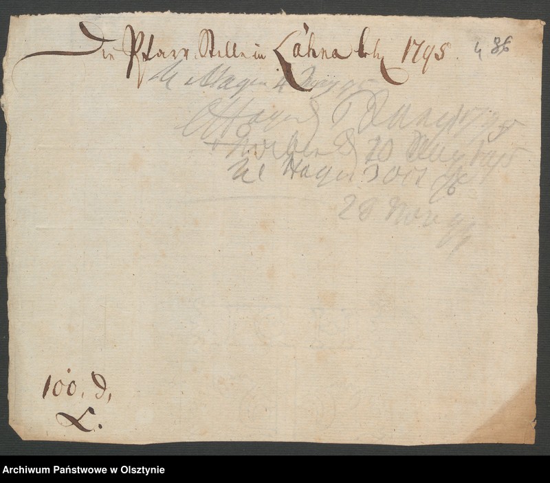 image.from.unit.number "Den Aufbau eines Stalles bei der Pfarr=Wohnung in Lahna [Łyna]"