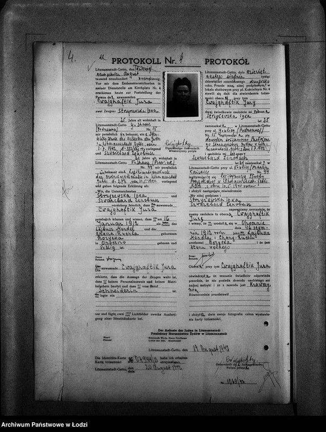 Obraz 7 z jednostki "[Protokoły stwierdzające na podstawie zeznań 2 świadków personalia i tożsamość osób ubiegających się o kartę tożsamości]"