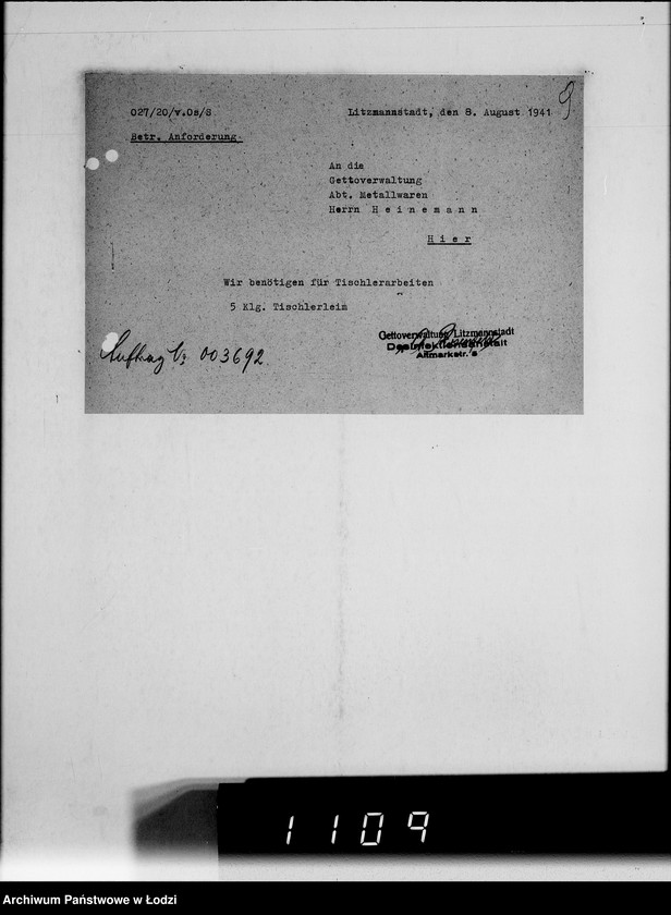 Obraz 15 z jednostki "Verschiedene. [Korespondencja w sprawie zaopatrzenia w artykuły techniczne]"