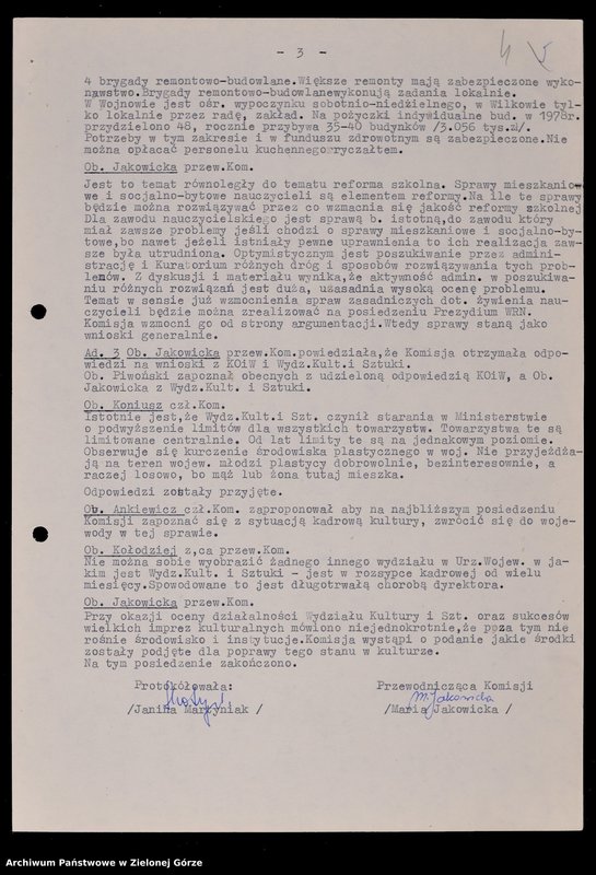 image.from.unit.number "Protokóły z posiedzeń Komisji Wychowania, Oświaty i Kultury Wojewódzkiej Rady Narodowej w Zielonej Górze; Nr 19 - 24"
