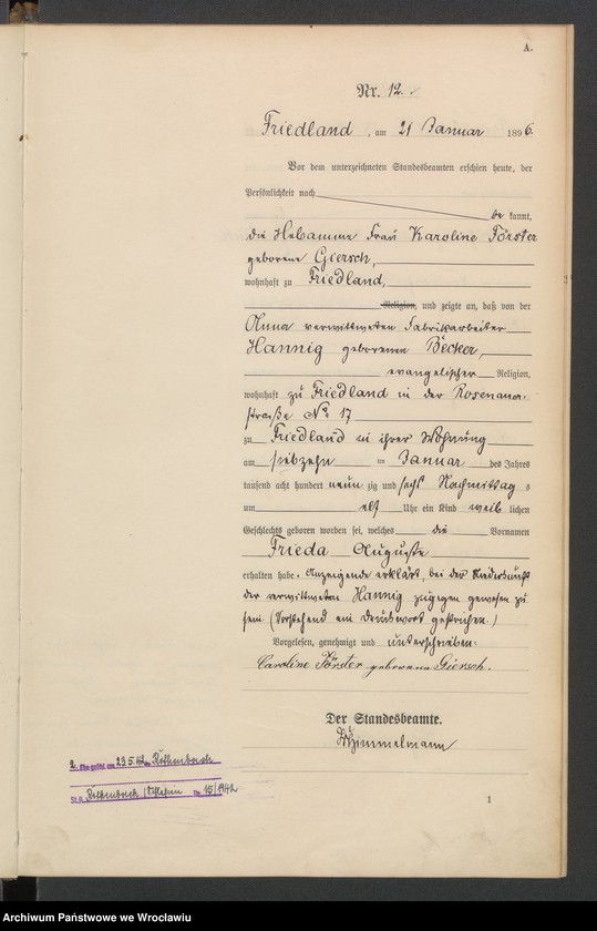 image.from.unit.number "Księga urodzeń USC Mieroszów (Friedland) 1896"