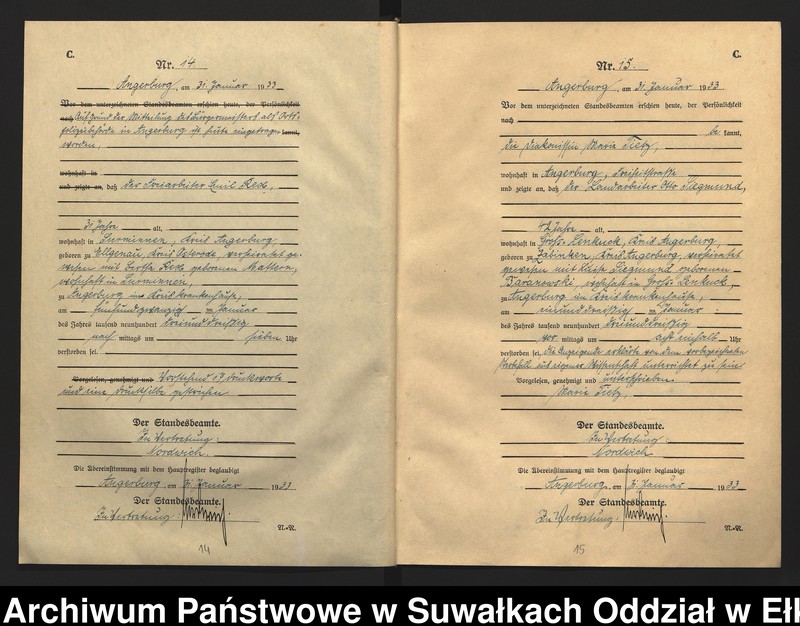 image.from.unit.number "C2. Sterbe - Register (Neben - Register) Standesamt Angerburg Ostpr. einschl. der Standesamtsbezirk Gross Strengeln, Kehlen und Prinowen"