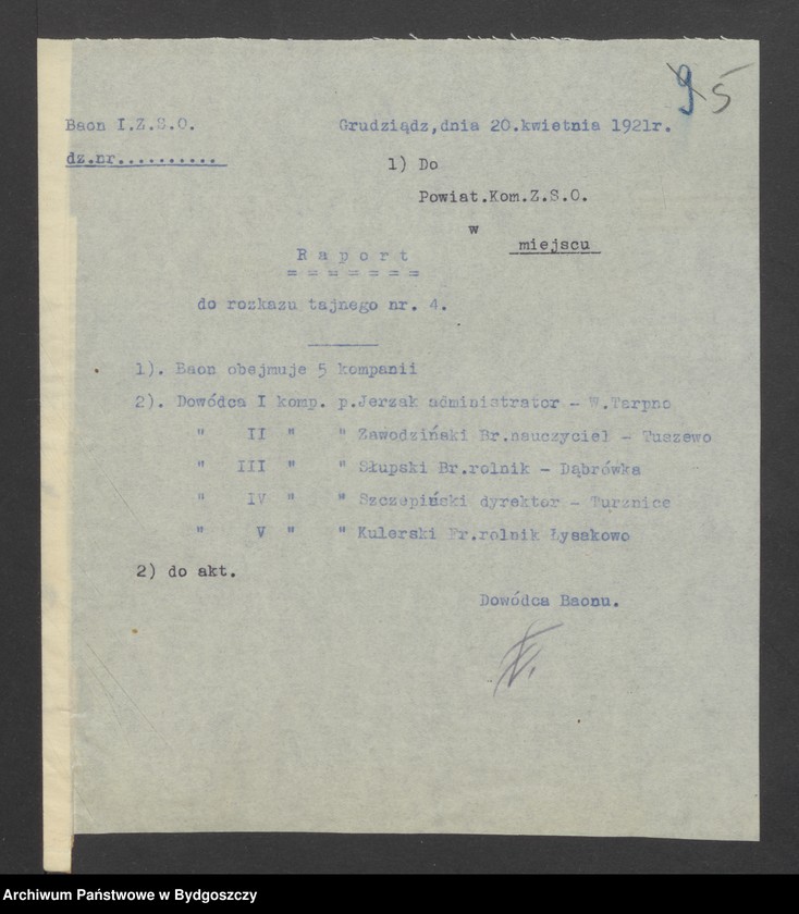 image.from.unit.number "Raporty Baonu I i Baonu II z powiatu grudziądzkiego do Powiatowej Komendy Zachodniej Straży Obywatelskiej w Grudziądzu"