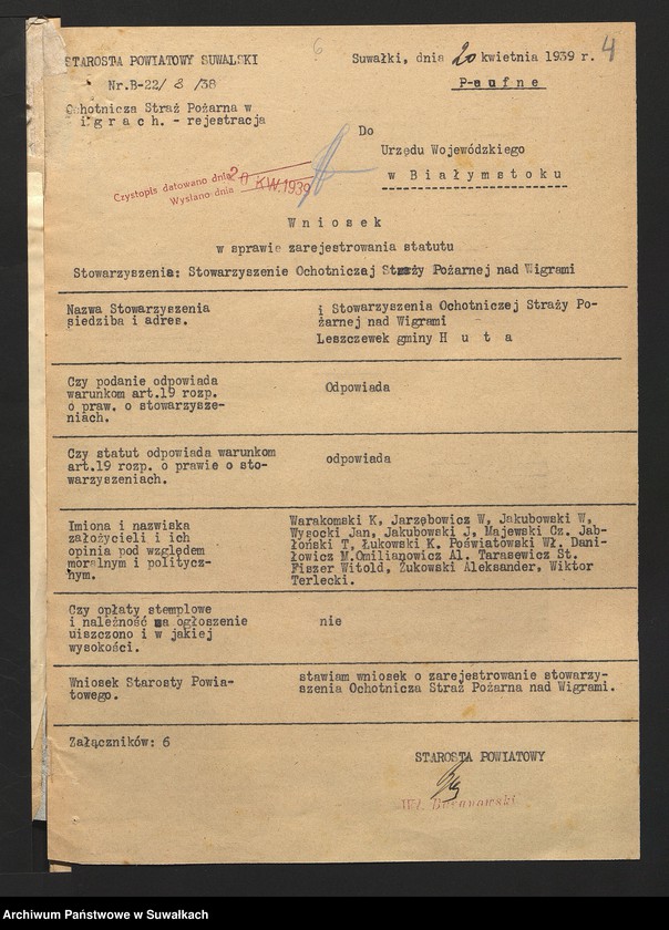 image.from.unit.number "[Sprawy rejestracji Stowarzyszenia Ochtniczej Straży Pożarnej w Leszczówku i Dubowie I i ...]"