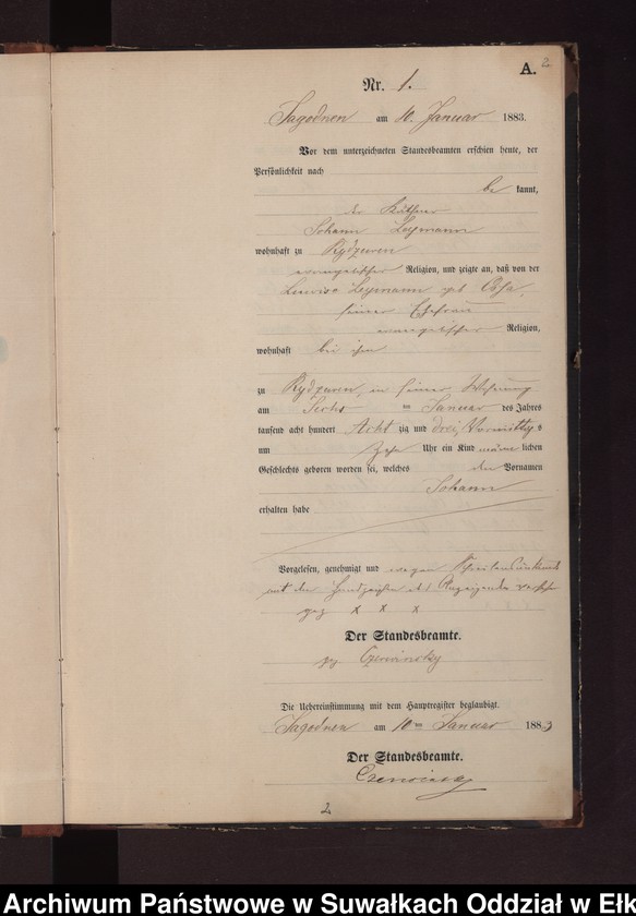 image.from.unit.number "Geburts-Neben-Register des Preussischen Standes-Amtes Rydzewen Kreis Loetzen"