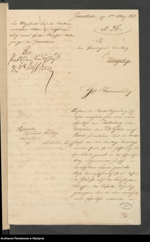 image.from.unit.number "Acta des 18ten Provinzial-Landtages der Stände des Königreichs Preußen betreffend die Petition des Magistrats und der Stadtverordneten zu Graudenz [Grudziądz] wegen Erbaunung einer festen Weichselbrücke bei Graudenz"