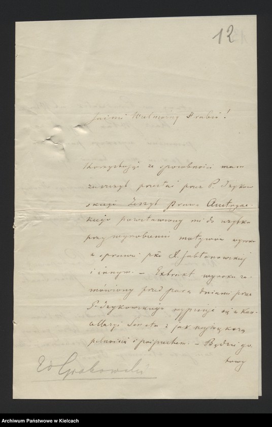 image.from.unit.number "Akta Edwarda Grabowskiego obrońcy przy Radzie Stanu Królestwa /Korespondencja w sprawach prawno- majątkowych/"