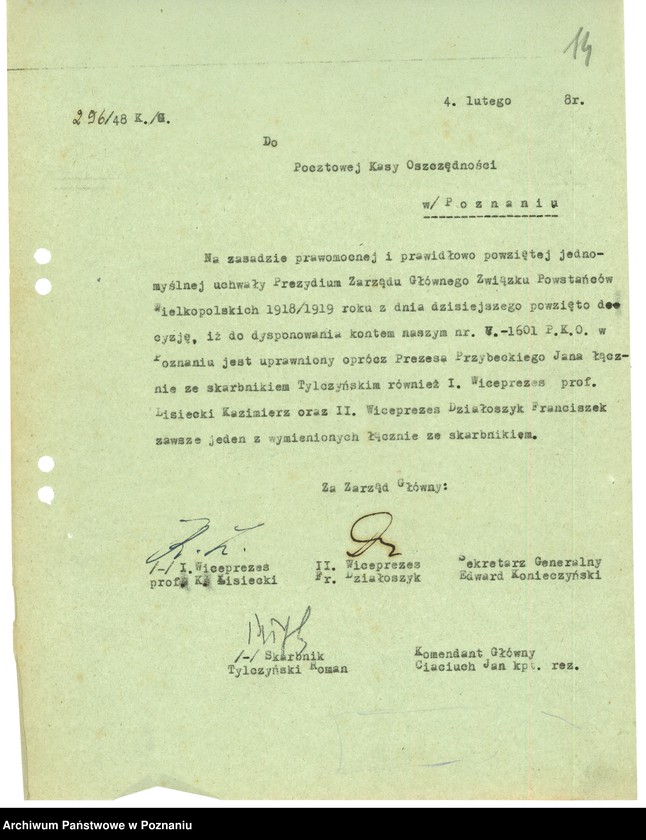 Obraz 17 z jednostki "1. Działalność Opiekuńcza Związku Powstańców Wielkopolskich. 2. Księgowość Związku Powstańców Wielkopolskich. 3. Zbiórka uliczna 6.VII. 1949 r. 4. Preliminarze budżetowe."