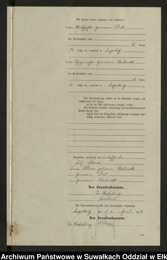 image.from.unit.number "B2. Heirats - Register (Neben - Register) Standesamt Angerburg einschl. der Bezirke Prinowen, Gr. Strengeln, Kehlen und Prinowen Kreis Angerburg"