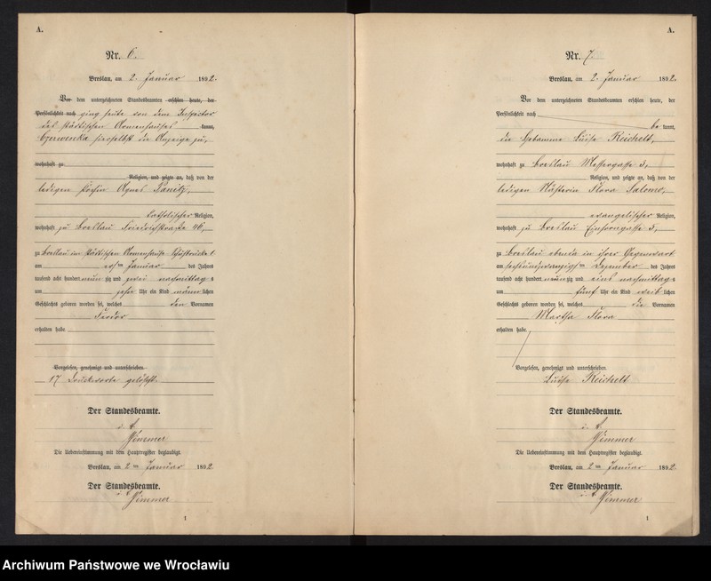 image.from.unit.number "Geburts-Neben-Register Breslau I 1892 Band 1"