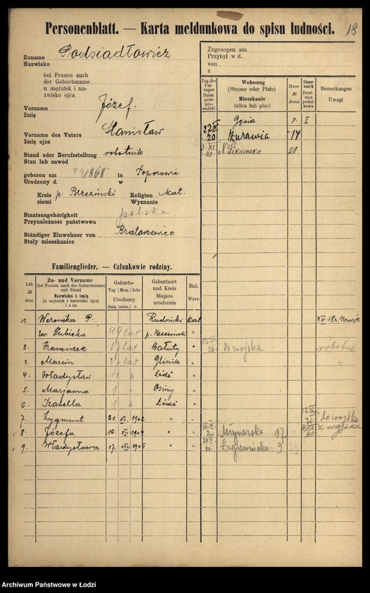 Obraz 20 z jednostki "[Spis ludności Łodzi] Podsadnik-Pokrzywa"