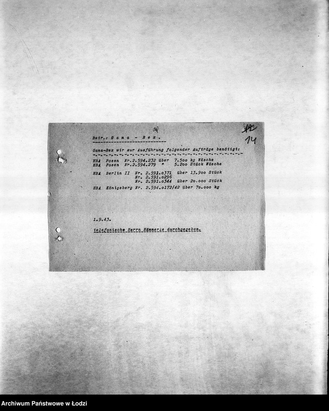 Obraz 17 z jednostki "Arbeitsressort R [Produkcja i zapotrzebowanie materiałów dla resortów pracy]"