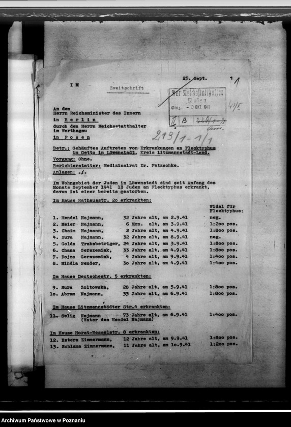 Obraz 5 z jednostki "Flecktyphus im Getto in Löwenstadt, in Zelow, Litzmannstadt (Łódź), Welun, Dobra, Pabianice. Pockenerkrankung"