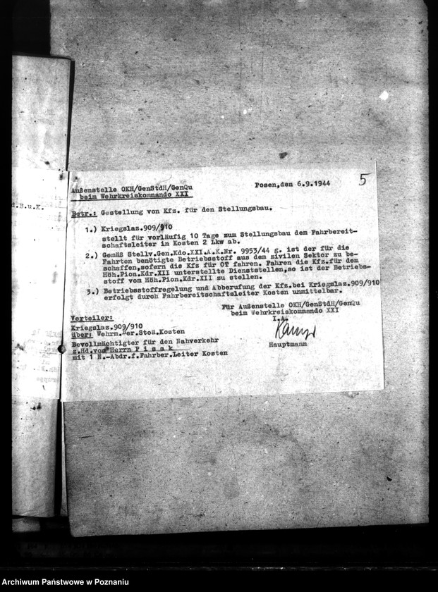 Obraz 9 z jednostki "Stellung von Alarm - Fahrzeugen für den Stellungsbau. Gespannstellung für Ostraumschutz. Beordnung von Gespannen."