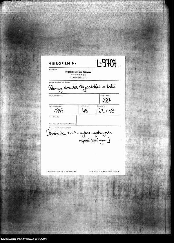 Obraz 2 z jednostki "Dzielnica XVIIb. Wykaz wydanych wsparć biednym za 2 tygodnie 39/40 od 9 do 22 V 1915"