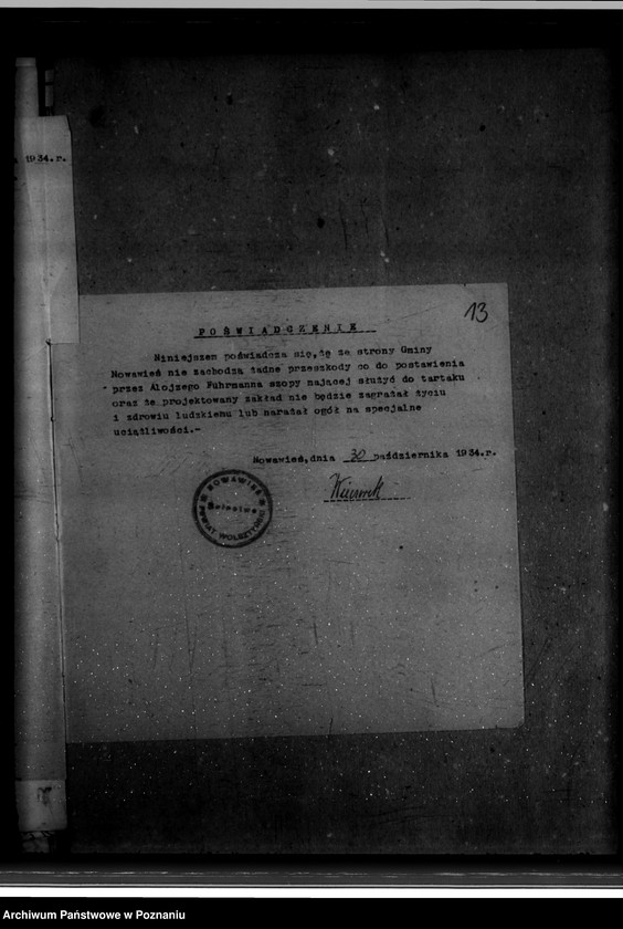 Obraz 17 z jednostki "Zatwierdzenie zakładu przemysłowego /tartaku/ Aleksego Fuhrmanna w Nowejwsi powiat wolsztyński"