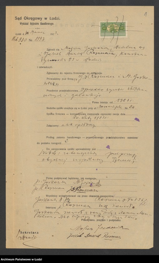 Obraz 3 z jednostki "J. D. Rosman i M. Joskowicz – sprzedaż wyrobów włókienniczych i galanterii"