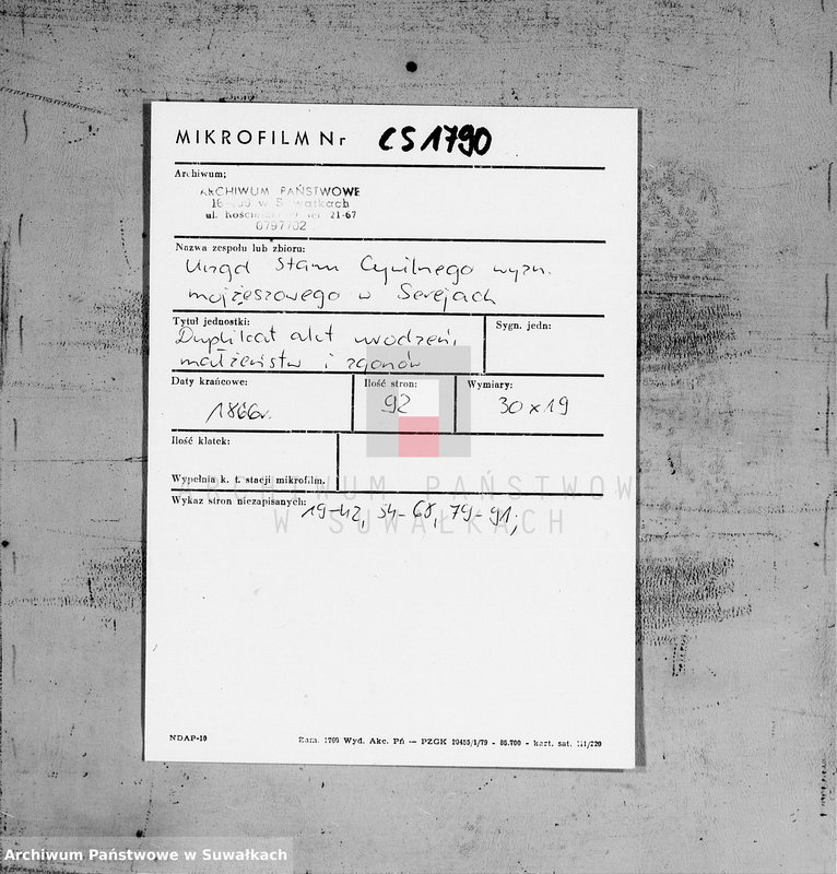 image.from.unit.number "Duplikat akt urodzonych, zaślubionych i zmarłych Starozakonnych w Okręgu Bożniczym Sereje na rok 1866"