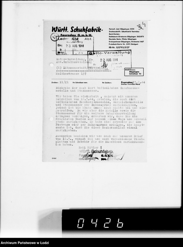 Obraz 8 z jednostki "Württembergische Schuhfabrik Faurndau G.m.b.H.Schriftwechsel"