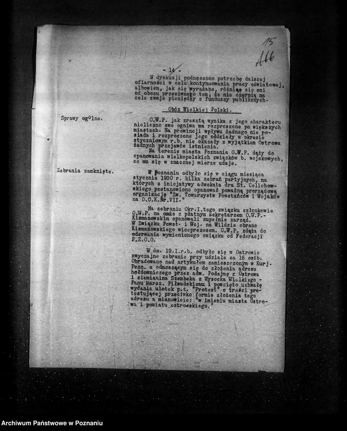 Obraz 19 z jednostki "Sprawozdania sytuacyjne miesięczne z życia społeczno-politycznego za miesiące styczeń, luty, marzec 1930 r."