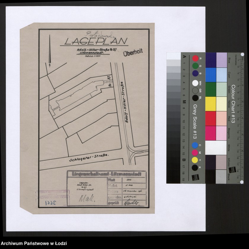Obraz 1 z jednostki "Lageplan Adolf Hitler - Strasse Nr 37 Litzmannstadt"